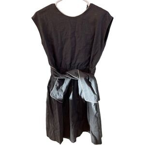 Nueces Dress Womens XXS Gray Linen Sleeveless Fit Flare Pintucked Waist Sash